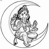 Ganesha Coloring Drawing Colouring Hindu Pages Ganesh Moon Sitting Lord Gods Crescent Draw Painting Sketch Outline Drawings Pen God Pencil sketch template