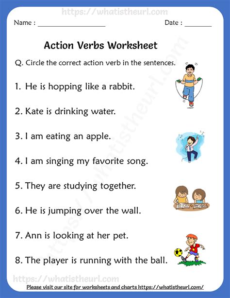 identifying verbs worksheet st grade