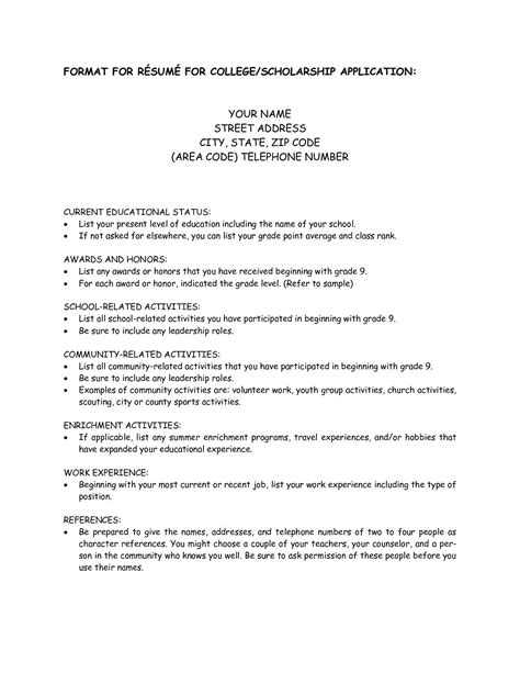 college scholarship resume template  httptopresumeinfo