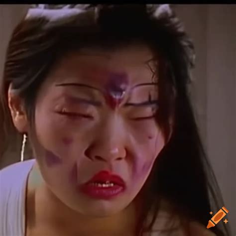 80s fight scene with bruised asian woman fighter on craiyon
