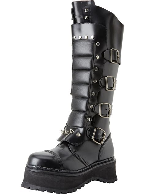 demonia mens black leather gothic boots knee high warrior boots steel