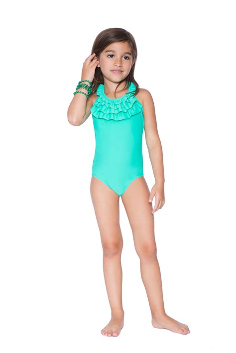 mint solid ruffle one piece one piece fashion girls swimming