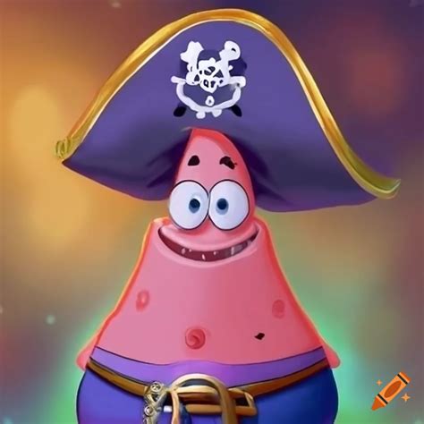 patrick star wearing  pirate hat