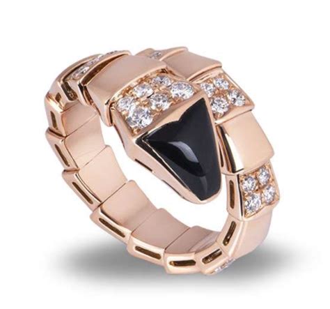 bvlgari serpenti viper diamond onyx ring in 18kt rose gold