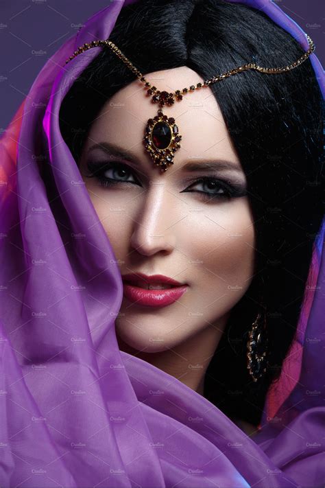 beautiful girl with arabic makeup high quality beauty and fashion stock