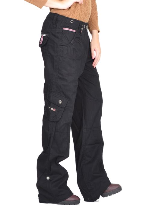 ladies womens baggy loose cargo pants wide boyfriend combat trousers jeans ebay