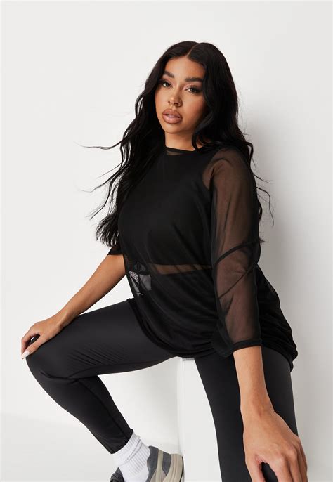 plus size black mesh oversized t shirt missguided