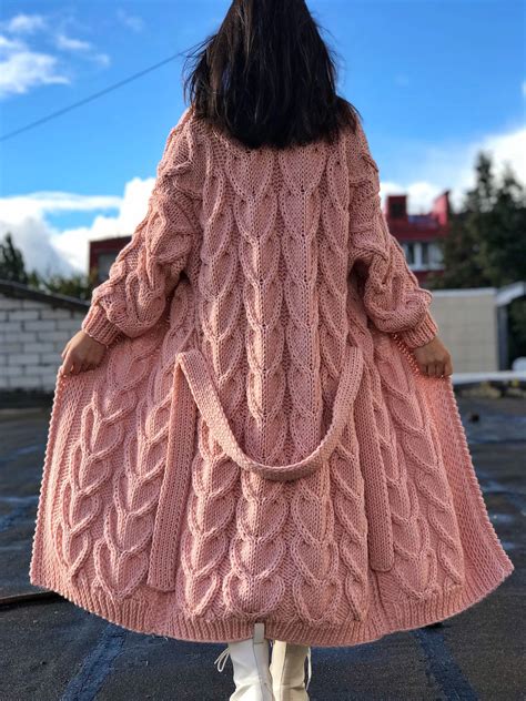 long pink cardigan maxi chunky oversized long jacket  etsy