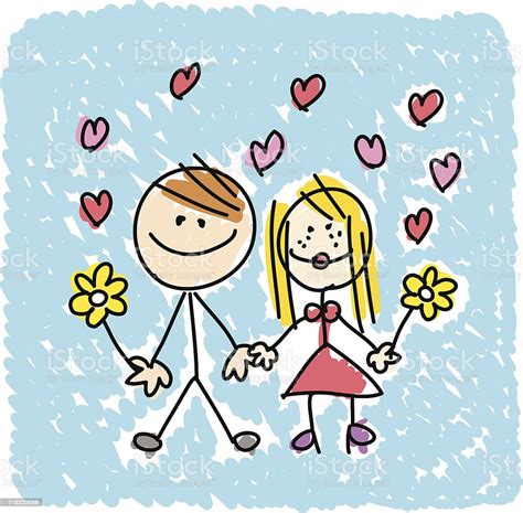Happy Lover Couple Dating Doodle Cartoon Illustration Stock