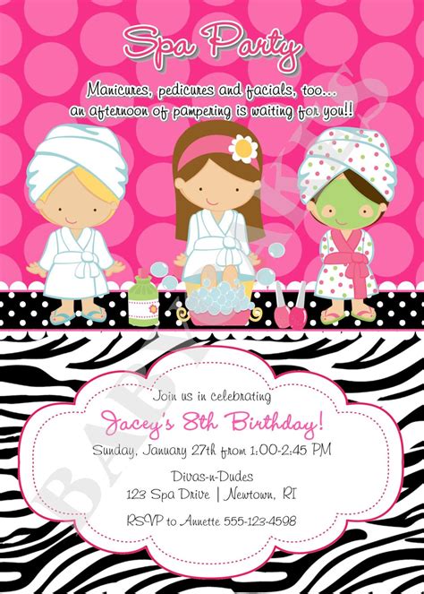 spa party birthday invitation invite spa birthday party choose