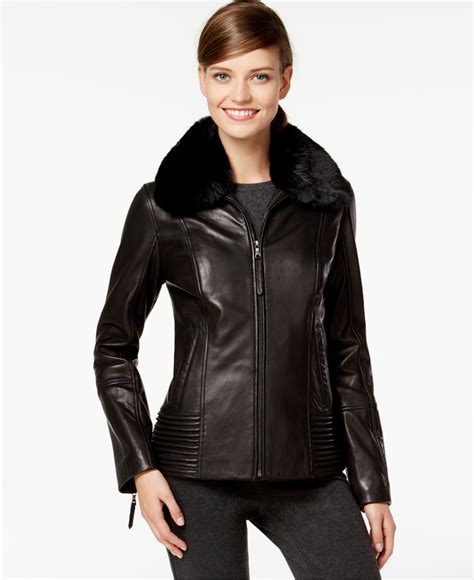 lyst jones  york faux fur collar leather jacket  black