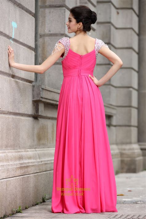 Hot Pink Prom Dresses With Cap Sleeves Hot Pink Dresses