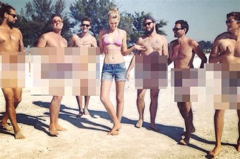 toni garrn poses with naked men in skimpy bikini snap mirror online
