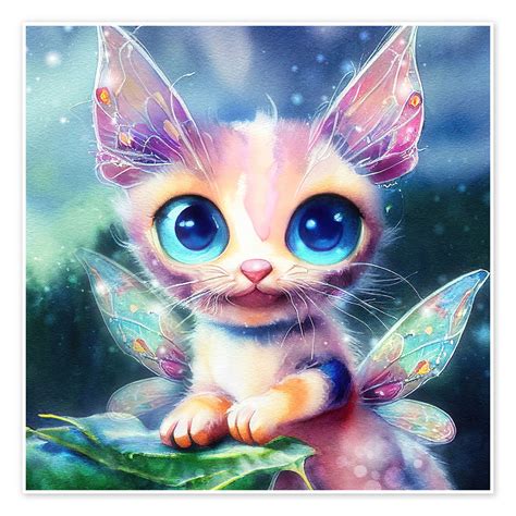 cute fairy cat af dolphins dreamdesign som plakat laerredsbillede og