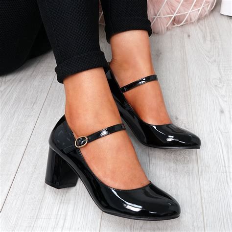 Details About Chic Womens Patent Leather Buckle Mid Block Heel Mary