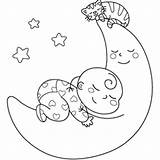 Coloring Baby Sleeping Pages Moon Kitten Drawing Printable Babies Sheet sketch template