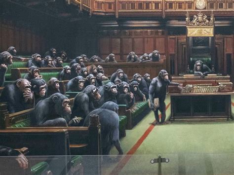 banksy artwork depicting mps  chimps put  display  mark brexit day  independent