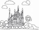 Mosque Masjid Mewarnai Yayasan Batam Islam Muslim sketch template