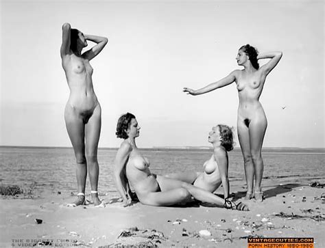 four vintage nudes at the beach photo from