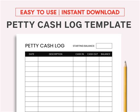 petty cash log printable  fillable  template etsy norway
