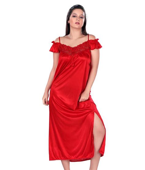 Buy Lucy Secret Red Satin Nighty And Night Gowns Pack Of 2 Online At Best