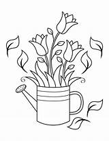 Coloring Watering Flowers Pages Printable sketch template