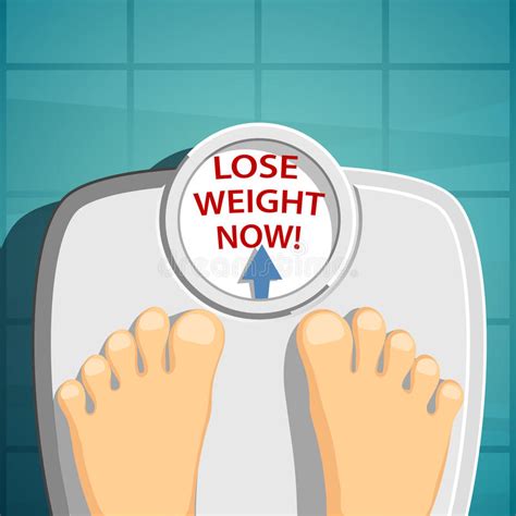 Lose Weight Man Standing On The Scales Stock Vector