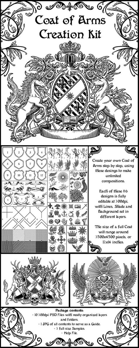 coat of arms creation kit for people to play and make their own heraldry design or blazon fully