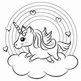 Coloring Unicorn Rainbow Cartoon Vector Cute Running Illustration Kids sketch template