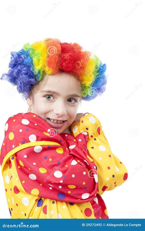 girl  clown costume stock photo image  celebration