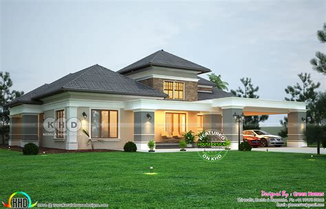 elegant sloping roof bungalow design  sq ft kerala home design  floor plans  dream