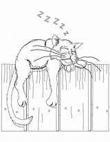 Coloring Cat Pages Fence Cats Colouring Sleeping Printable Kids Drawing Print Color Stamps Digi Kittens Book Adult Kitty Cute Cards sketch template