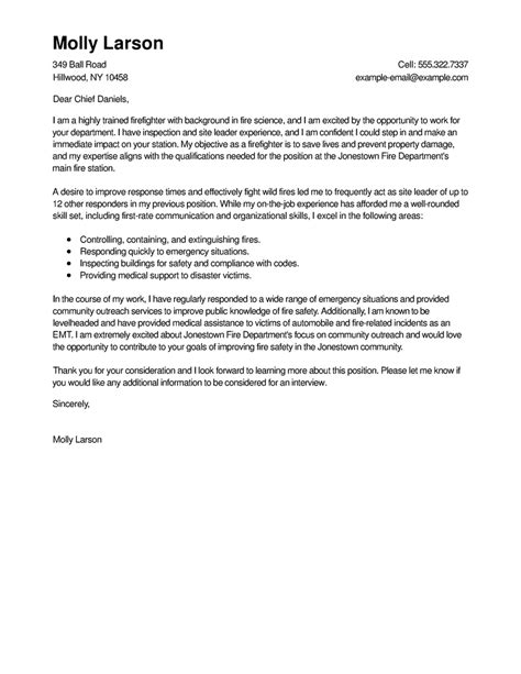 outstanding firefighter cover letter examples livecareer