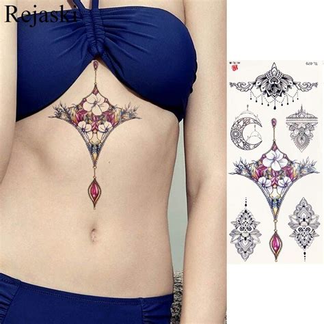 watercolor rose under breast temporary tattoo stickers girls body chest