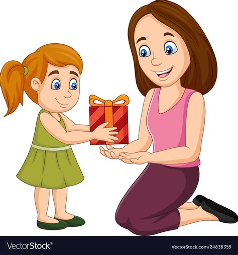 girl giving  gift box   mother vector image