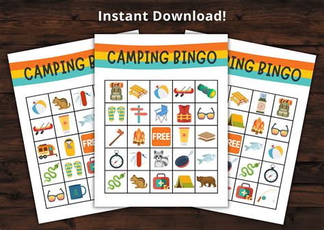 camping bingo printable activities  families  kids etsy