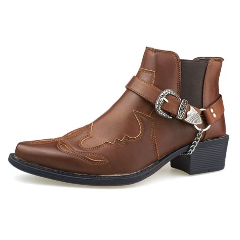 mens western cowboy boots cuban heel ankle harness slip  size   uk ebay