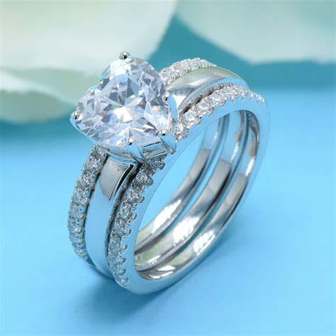 buy hutang pcs heart shape simulated diamond wedding ring sets solid