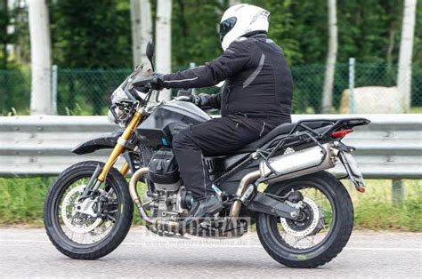 moto guzzi middleweight adventure bike spied  testing