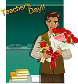 stock illustrations  class room present happy teaches day teacher