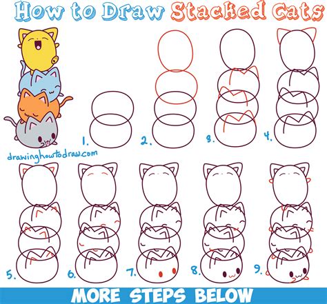 draw cute kawaii cats stacked  top    easy step