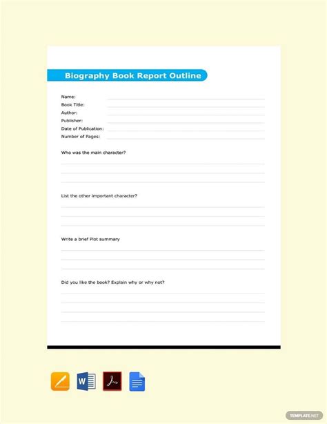 biography book report outline template  pages word
