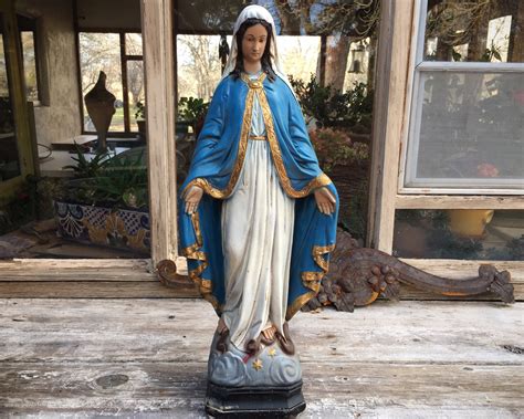 large chalkware statue  virgin mary  lady  grace catholic saint mother mary bowed head