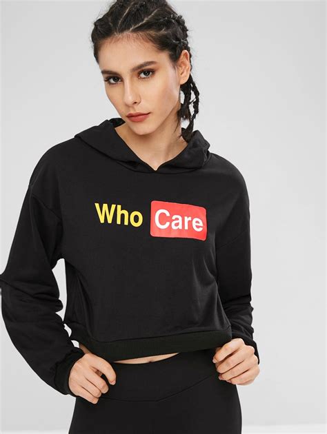 Zaful Graphic Cropped Pullover Hoodie In Hoodies And Sweatshirts From