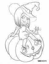 Coloring Witch Halloween Pages Kids Printable Pumpkin Cat Color Cute Print Girl Drawing Sheet Scary Sheets Drawings Face Coloriage Fall sketch template