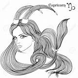 Capricorn Coloring Zodiac Sign Beautiful Vector Astrology Astrological Illustration Adult Signs Lineart Hair Long Book Designlooter 1300 16kb 1300px Google sketch template