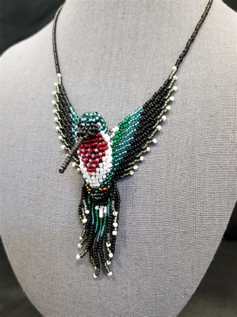 ruby throated hummingbird   beaded necklace behold jewelry