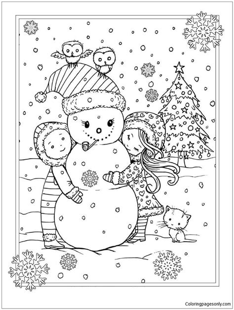 children  snowman  christmas coloring pages snowman
