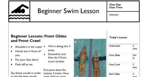swim lesson plan beginner lesson template