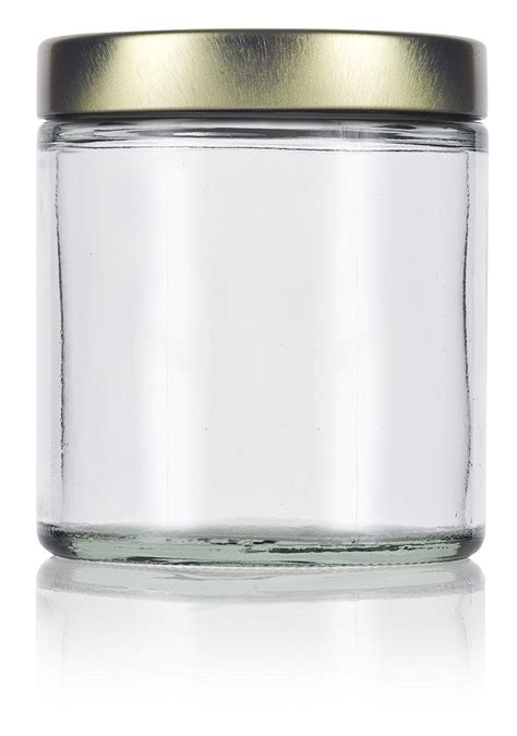 Clear Thick Glass Straight Sided Jar With Gold Metal Airtight Lid 4